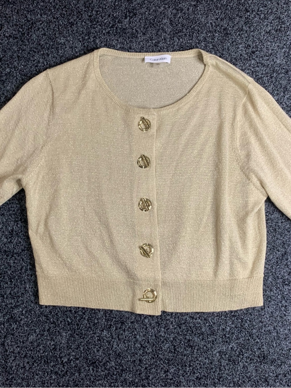 Calvin Klein Metallic Gold Button-Front Women's Cardigan